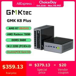 GMKtec K8 Plus Mini Computer PC AMD R7 8845HS Gaming Mini PC 8-rdzeniowy 16-wątkowy 32GB DDR5 1TB SSD Komputer PC Gaming Desktop PC