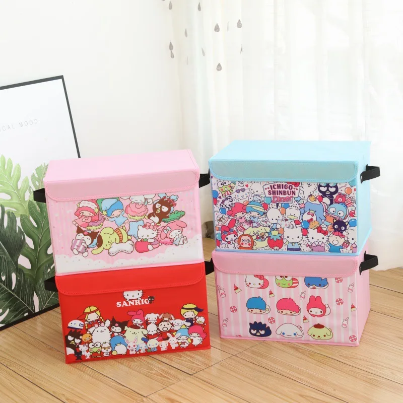 

Sanrio Clothes Storage Box with Lid Kawaii Hellokitty Pochacco Kuromi Cute Cartoon Household Storage Box Folding Storage Box