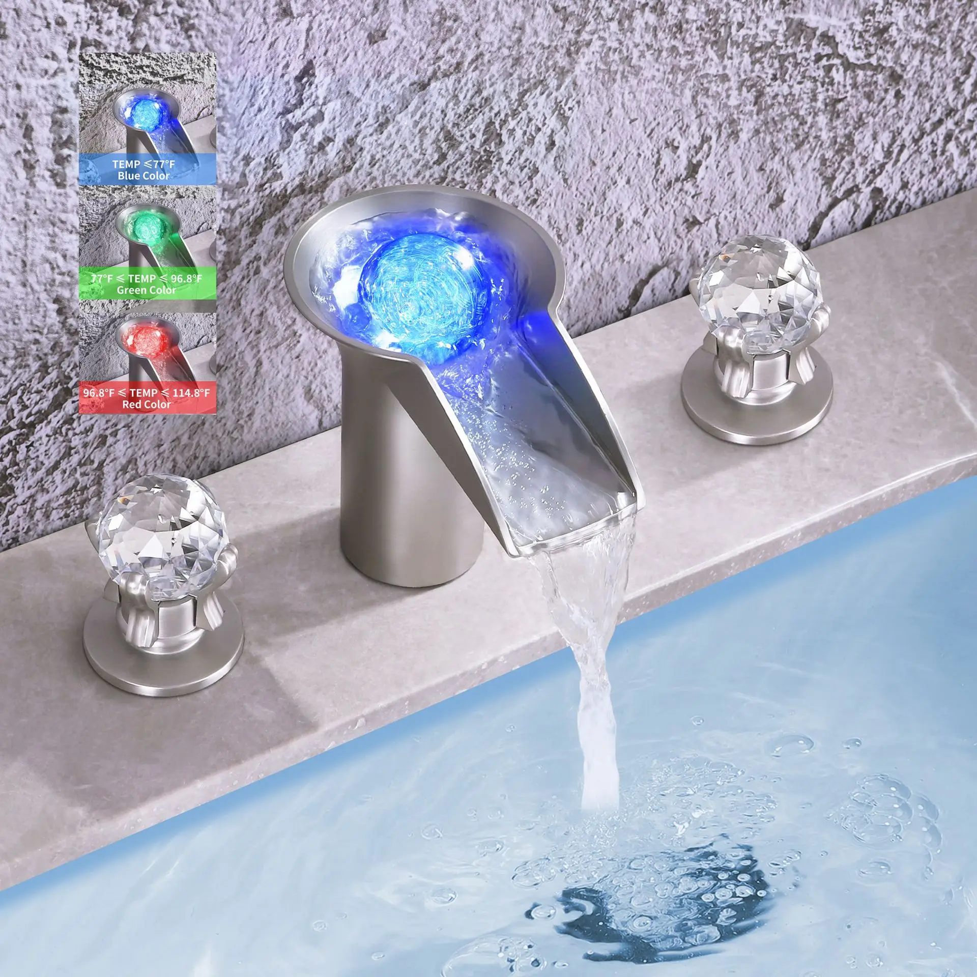 Hotel household all-copper crystal ball hot and cold LED temperature-sensing color-changing luminous wash basin waterfall basin