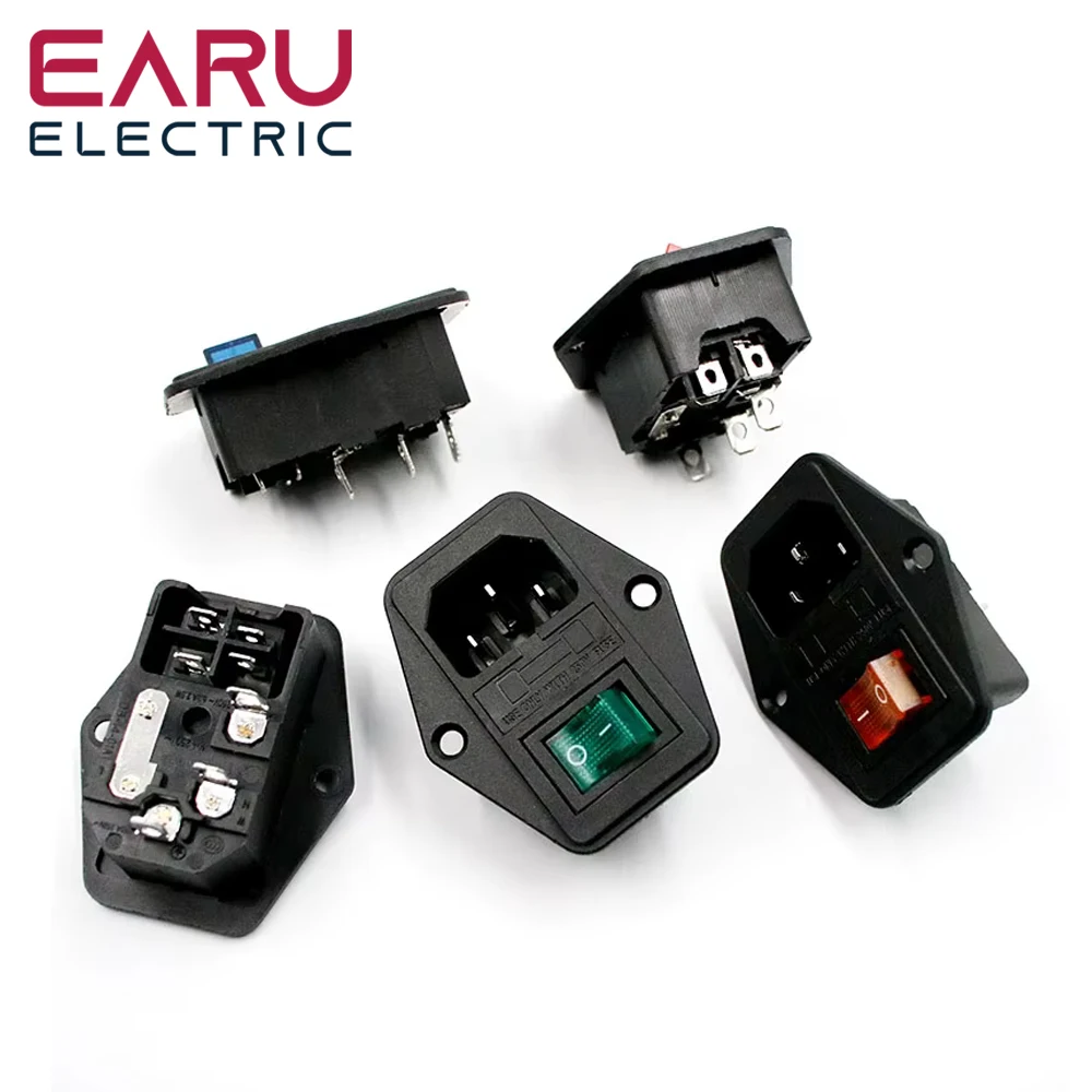 High quality Black Red 10A AC 250V 3 Terminal Power Socket with Fuse Holder Rocker Switch NEW AC Power Cord Inlet Plug Socket