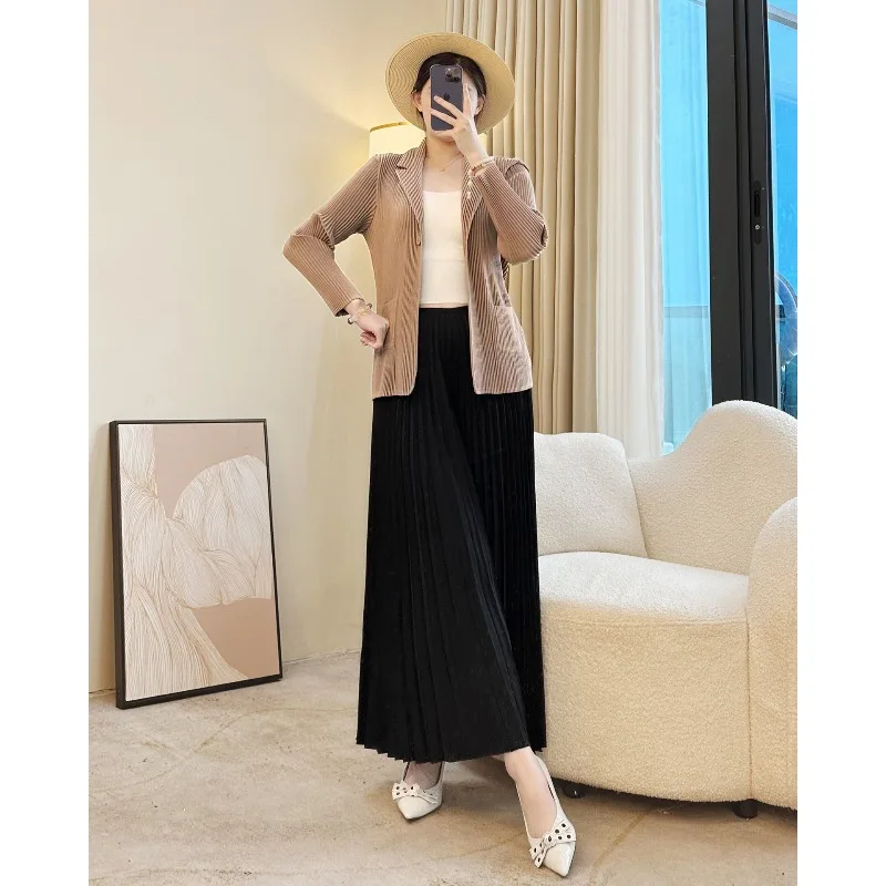 مياكي البيج سراويل تقليدية سراويل نسائية بسيطة متعددة الاستخدامات فضفاضة عالية الخصر ثنيات سليم مياكي بنطال ذو قصة أرجل واسعة أوروبا أمريكا #4