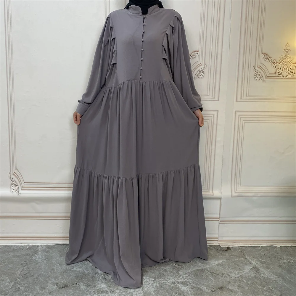 

Summer Women Muslim Chiffon Maxi Dress Button Abaya Islamic Clothing Arab Robe Modest Kaftan Dubai Turkey Longue Vestidos Largos