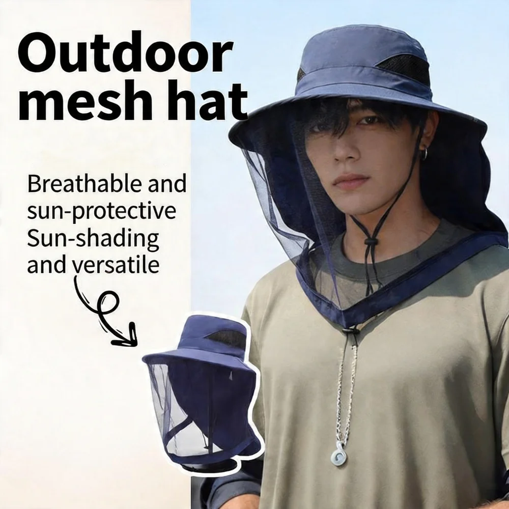 Fishing Hat Sun Mosquito Net Face Cover Outdoor Hiking Mesh Breathable Bucket Hat Waterproof Nylon Neck Flap Cap Protective Gear