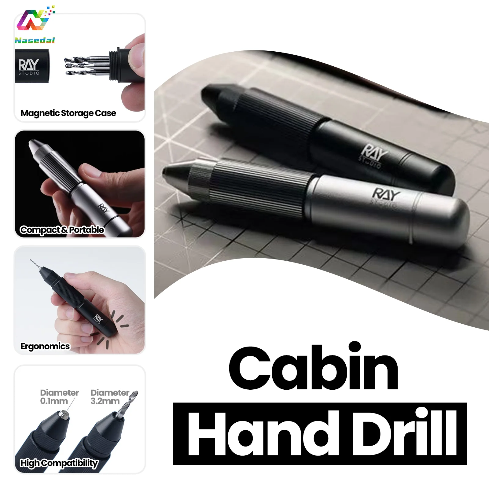 RAYSTUDIO RHD-01 Cabin Hand Drill 0.1~3.2mm Drill Bit Assembly for Gundam Scale Model Building Hand Craft Drilling Hobby Tools