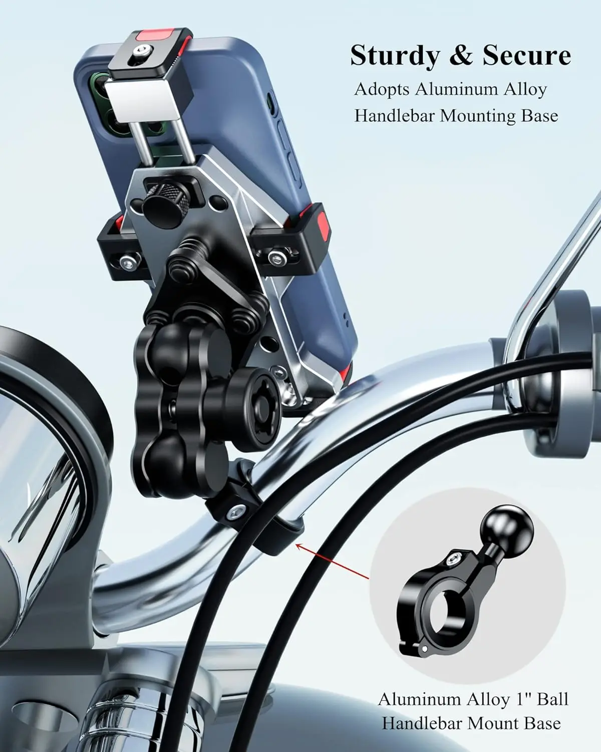 BRCOVAN Motorcycle Phone Mount with Vibration Dampener, Solid Aluminum Alloy, Anti-Theft Motorcycle Phone Holder