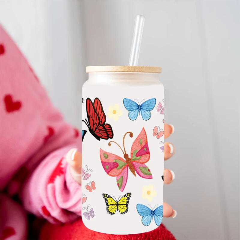 3D UV DTF Transfers Stickers 16oz Cup Wraps Cartoon Flower Butterfly Printed For DIY Glass Ceramic Metal Leather Etc. D13341