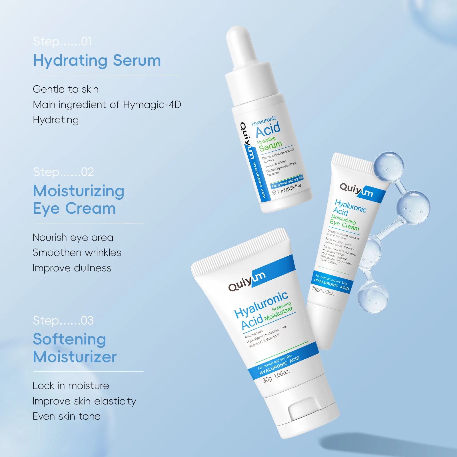 QUIYUM Retinol+Hyaluronic Acid Wrinkle Skincare Set Smooth Wrinkles & Fine Lines Improve Skin Elasticity & Radiance