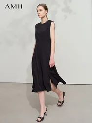 AMII Minimalist Women's Dress 2025 Spring Elegant Waisted Mid-Length Sleeveless A-Line Slightly Stretchy Designs Dress 12541010