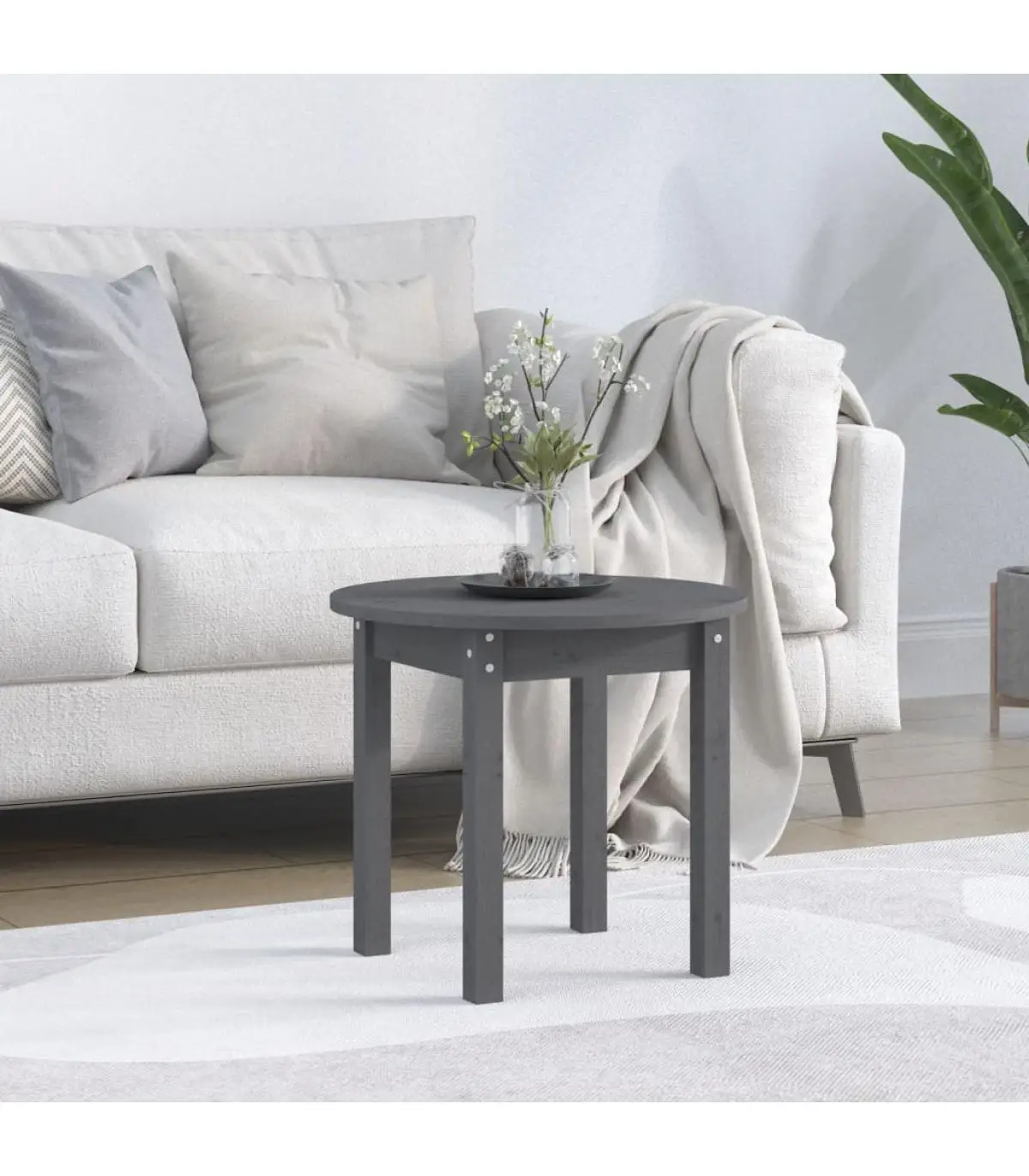 Coffee table gray pine solid wood coffee table Ø 45x40cm