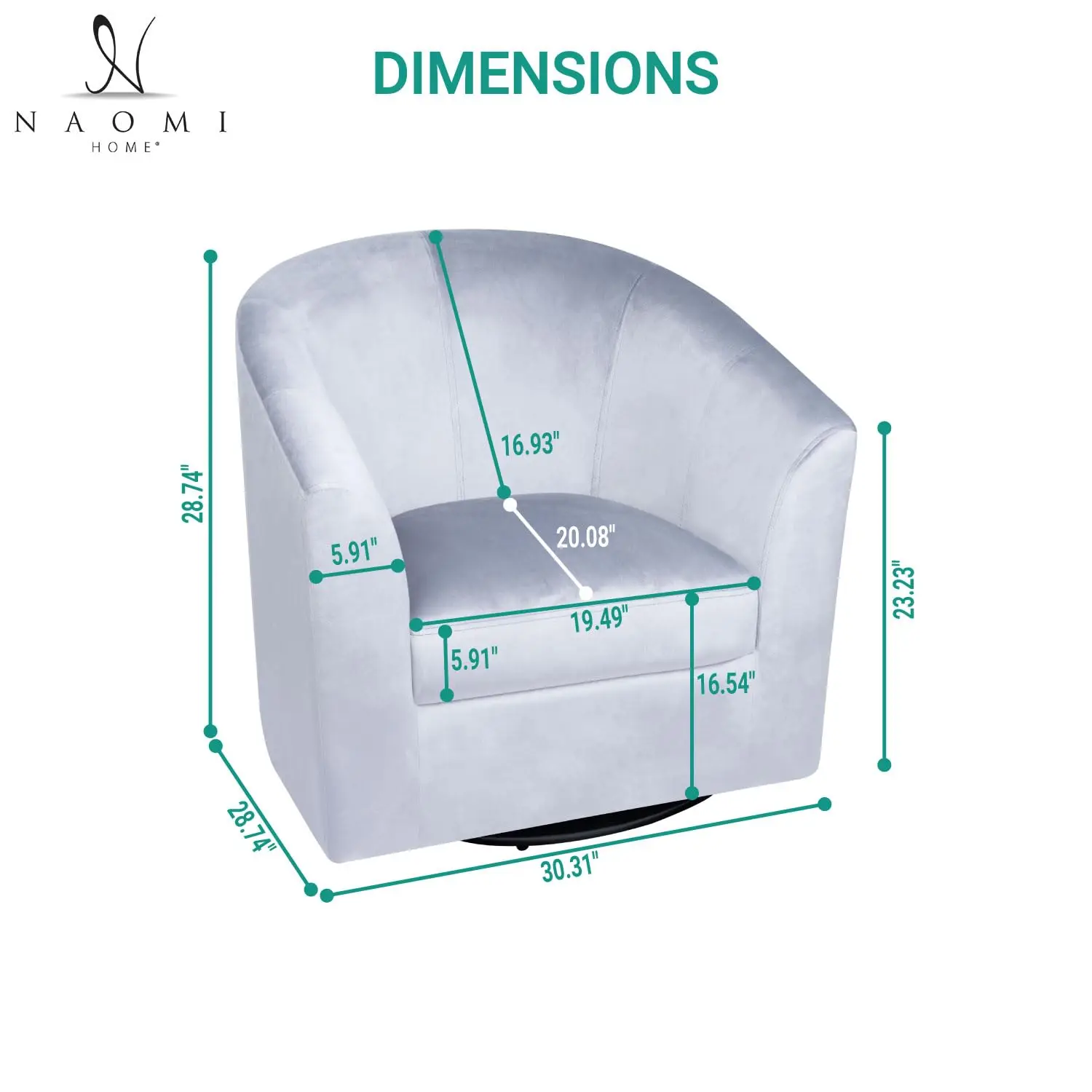 Modern Swivel Barrel Armchair 360 Rotation Wide Seat Thick Cushion Wooden Legs Back Support Living Room, Customized