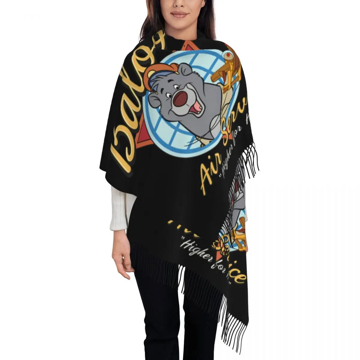

Custom Talespin Baloo's Service Scarf Wrap for Women Long Winter Fall Warm Tassel Shawl Unisex Scarves