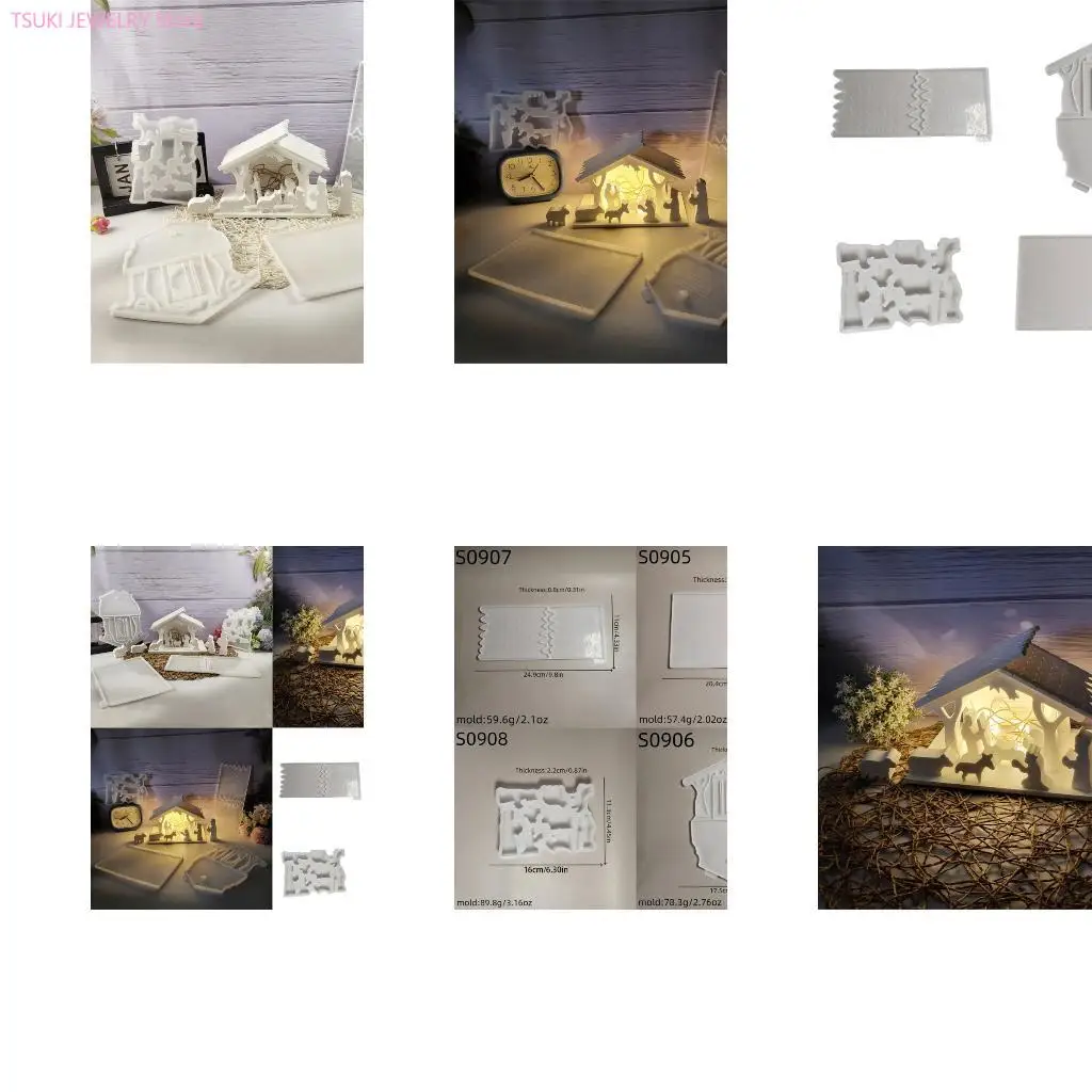 62KE Religious Themed Home Decoration Mould Flexible Silicone Mold for Nativity House
