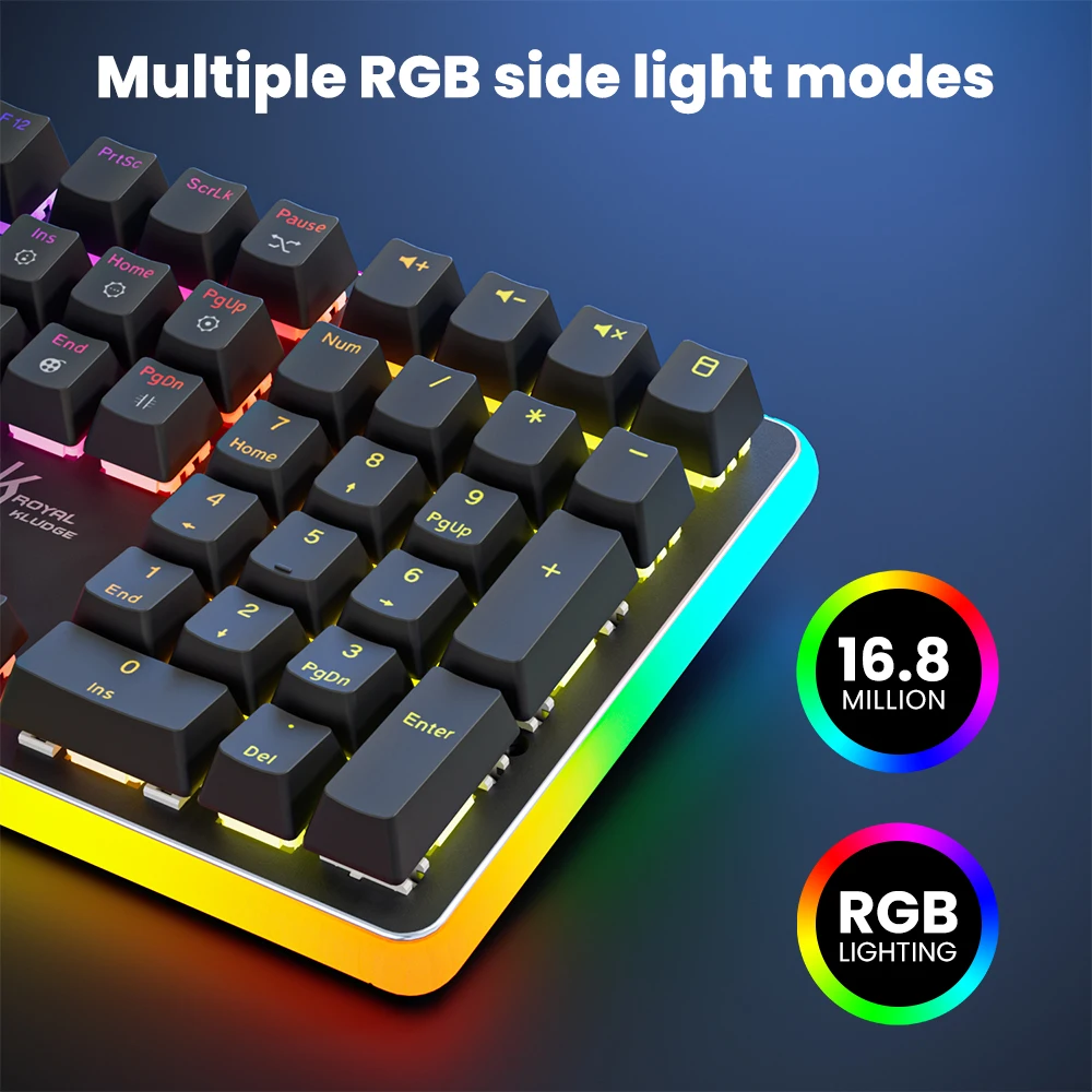 RK ROYAL KLUDGE RK918 Wired Mechanical Keyboard 108 Keys 100% RGB Backlit Gaming Keyboard with Large LED Sorrounding Side Lamp
