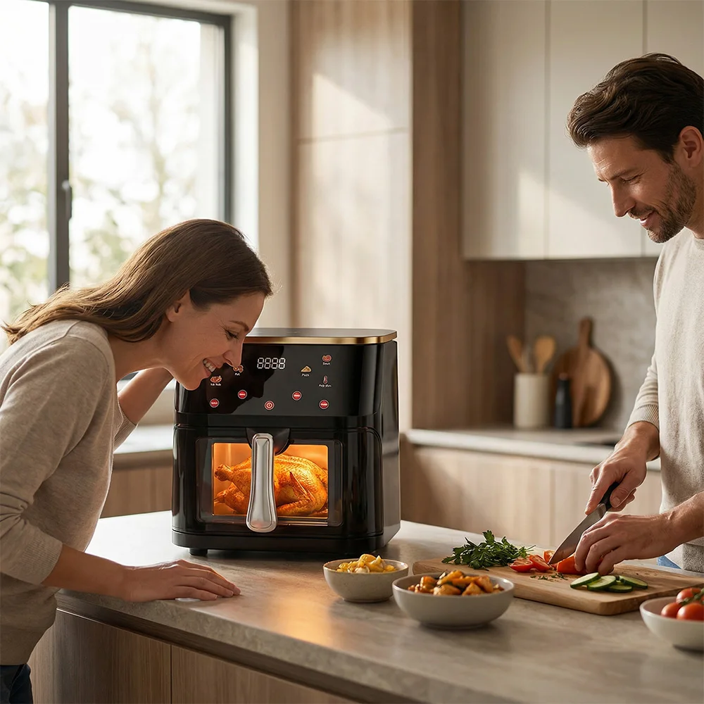12L Digitale Heißluftfritteuse - Große Kapazität, 1400W, Gesundes Kochen, 180-210 ° C, 60-Minuten-Timer, quadratisches Design – für den Familiengebrauch (PP + Edelstahl) – Detail 12