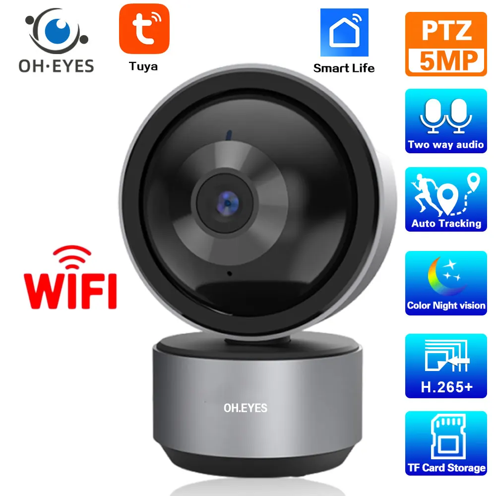 

5MP HD Baby Monitor Cam Wifi Tuya Smart Home Security Monitoring Camera System Auto Tracking Wireless PTZ IP Surveillance Camera