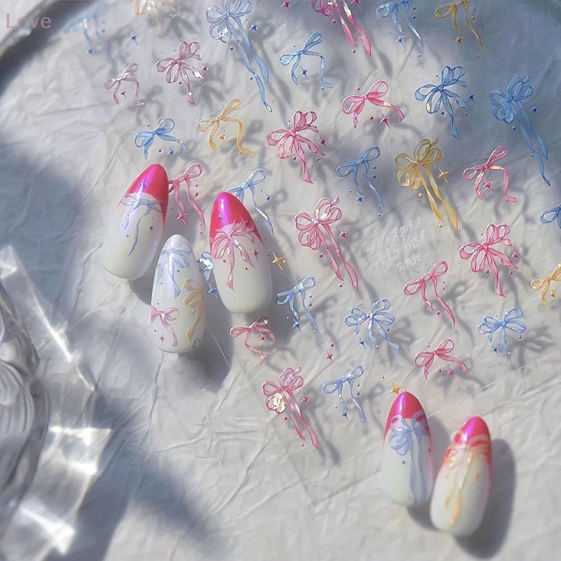 [L & P] 1 ورقة الشريط القوس مسمار ملصق لطيف النمط الياباني فتاة القلب الحلو القوس مسمار ملصق ملون الشريط مسمار ملصقات فنية