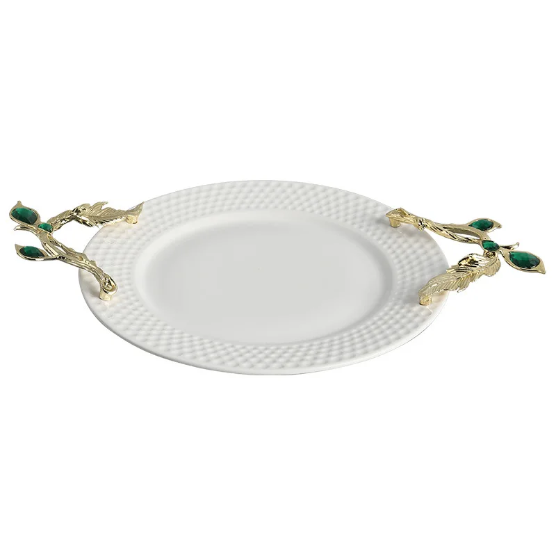 

European American Ceramic Metal Handle Fruit Plate European Fruit Plate Fruit Bowl Candy Flower Pot