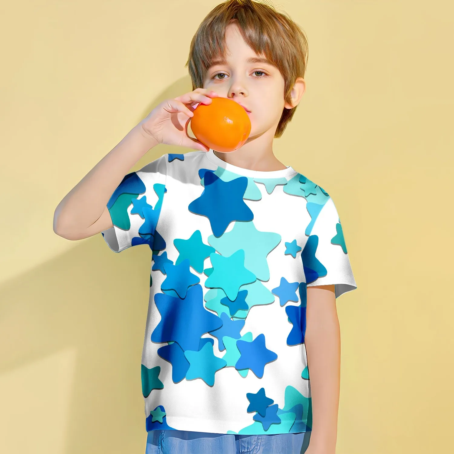 

Simpler Star Graphic Children's Clothing Boys Tshirt Summer Short Sleeve Casual Stylish Outdoor Active Kids Girls Clothes Tops