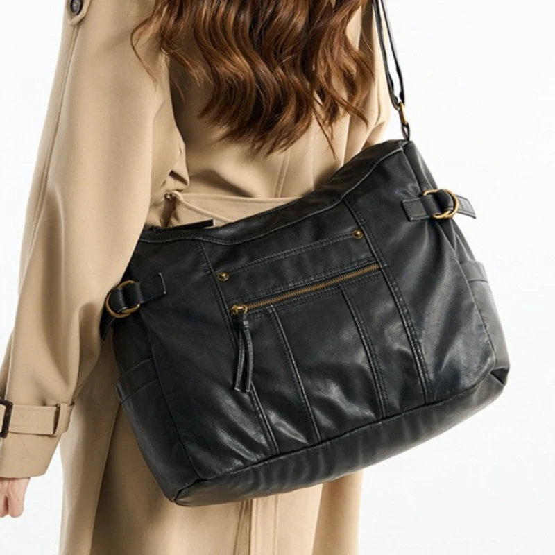 

Vintage Cool Сумка Женская Y2K Washed Soft Leather Shoulder Crossbody Bag, Trendy Versatile Hot Girl Purse for Women