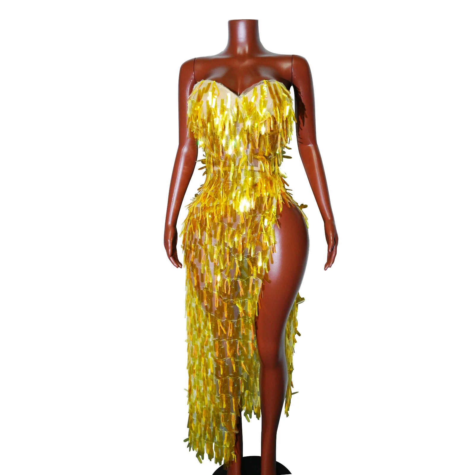 

women Sexy sequin gold dress See through mesh party club wedding birthday backless Gown Celebrity dance stage drag queen costume