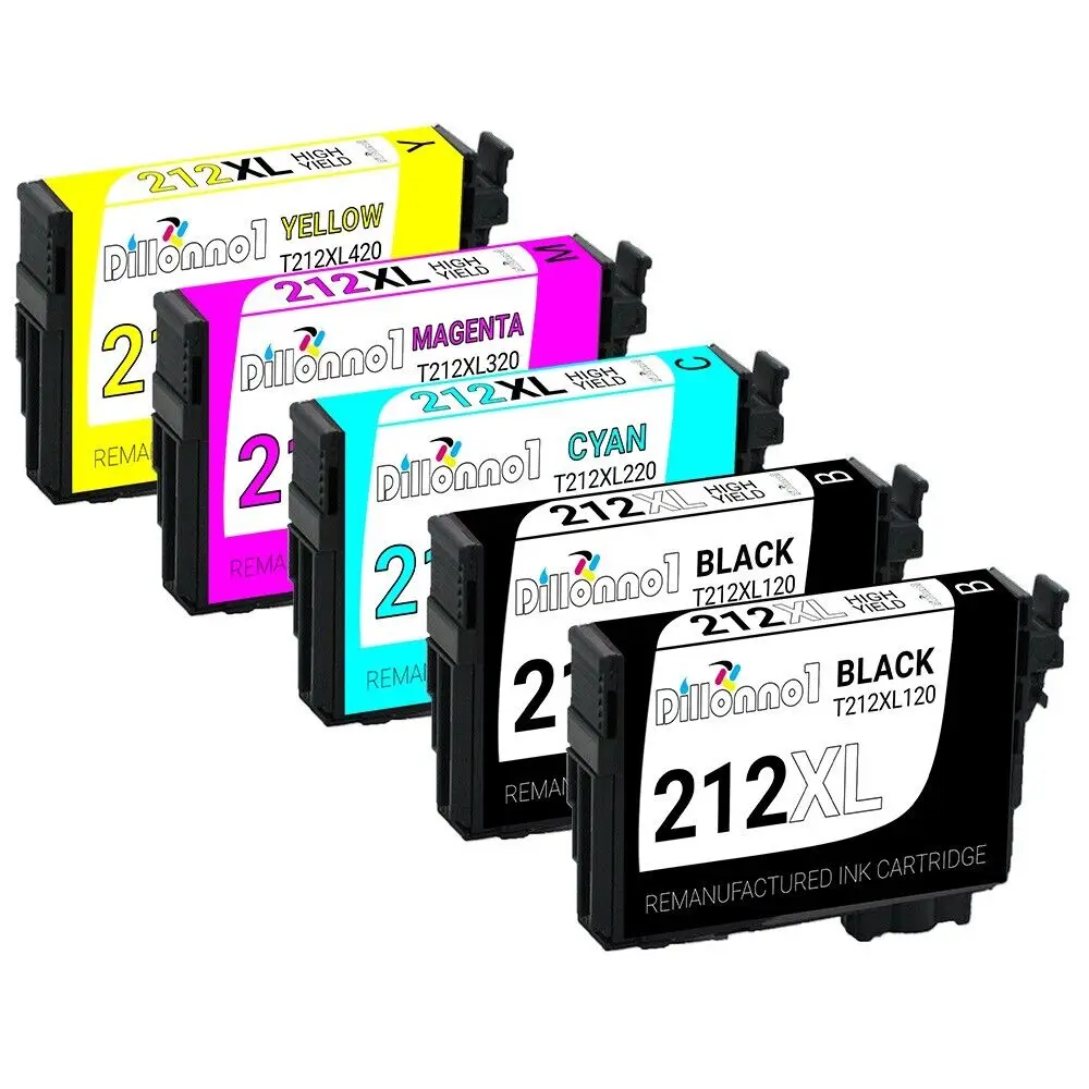 Cartucho de tinta Epson 212XL remanufacturado, 5PK, para WF-2830, WF-2850, XP-4100