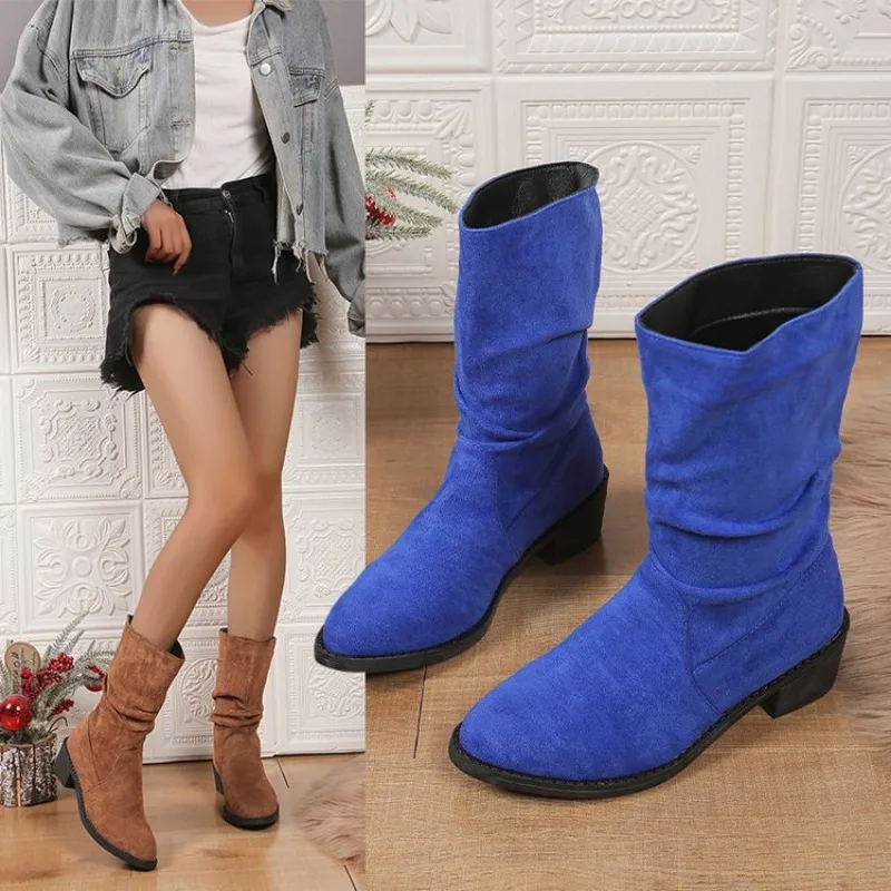 Sexy Women’s Boots Winter Keep Warm Over The Knee Boot Faux Suede Thigh High Boots Round Head Comfortable Lace Up Shoes Low Heel