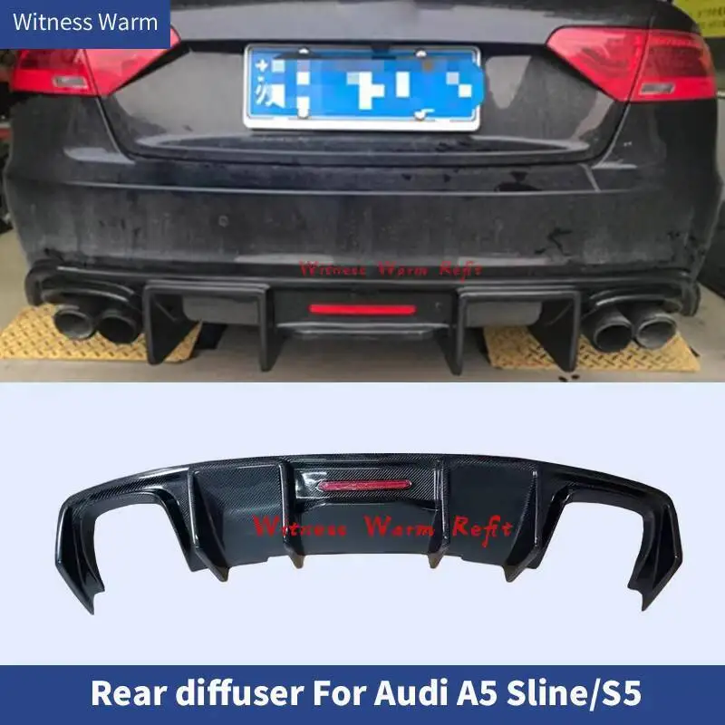 Diffuseur de Pare-Chocs Arrière de Voiture en Fibre de Carbone avec Lumière LED, Accessoire pour Audi A5 S-line S5 Berline 4 Portes 2012-2016