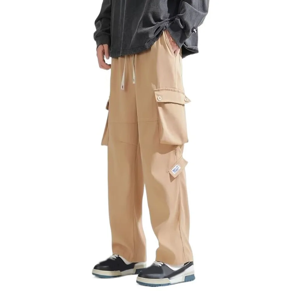 

Hip Hop Pants Drawstring Wide Leg Sweatpants Y2K Multi-pockets Baggy Cargo Pants Oversized Loose Men Joggers Trousers Male