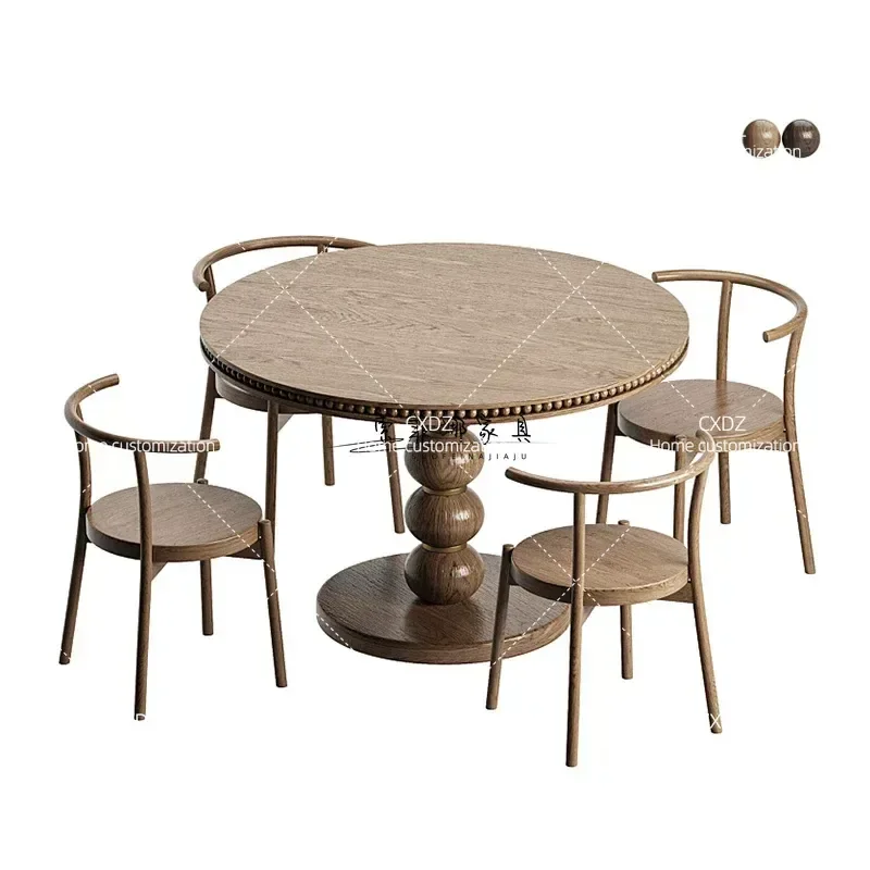 Solid Ash Wood Round Dining Table Hand Carved Retro Style Customizable Oval Shape Natural Log Finish Home Furniture