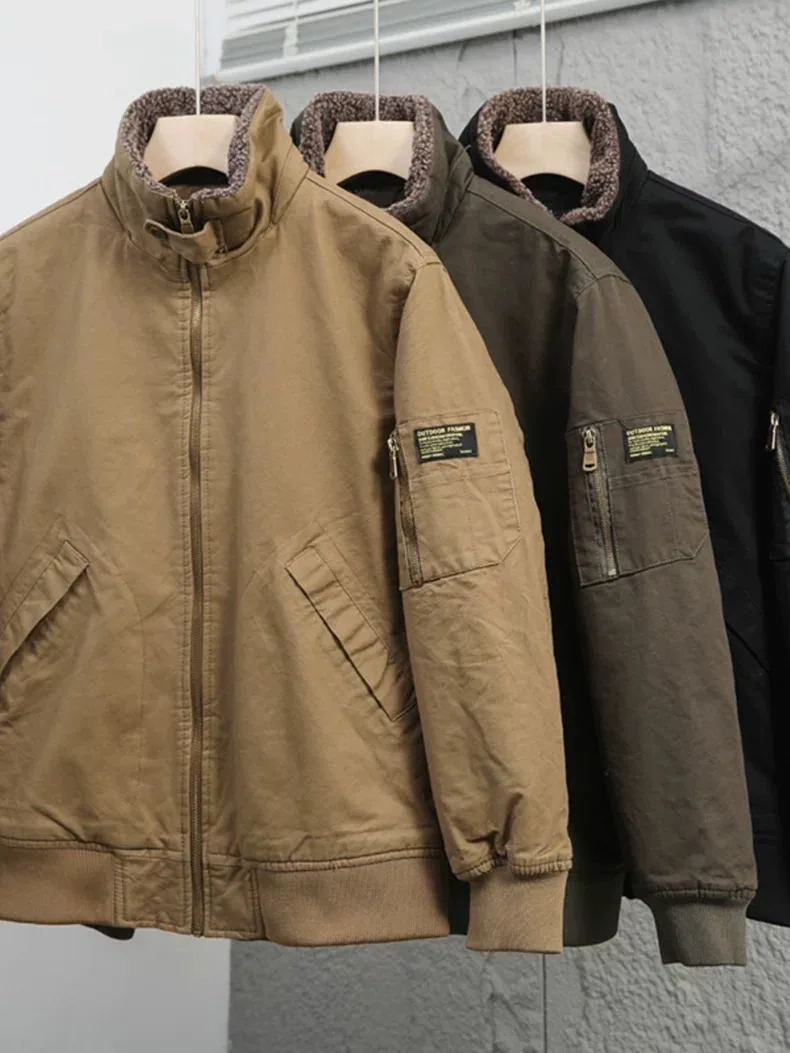 

Мужская зимняя куртка из овечьего вельвета, свободного кроя, в пилотском стиле, с отложным воротником, молодежная повседневная теплая куртка с длинными рукавами