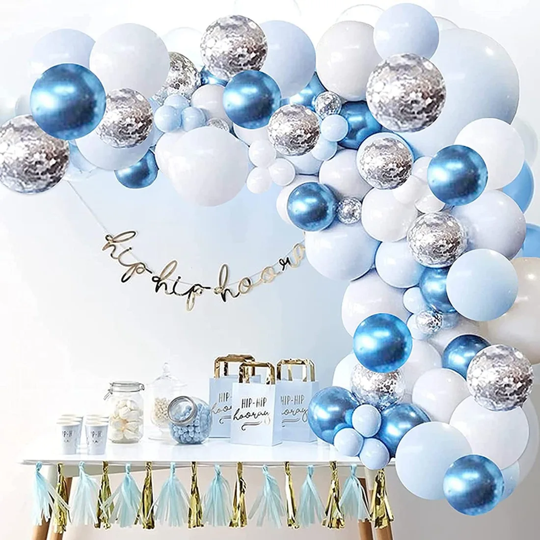 Blue Balloons Garland Arch Kit for Baby Shower 107 Pcs Balloons Arch with Blue White Silver Latex Balloon Decorations