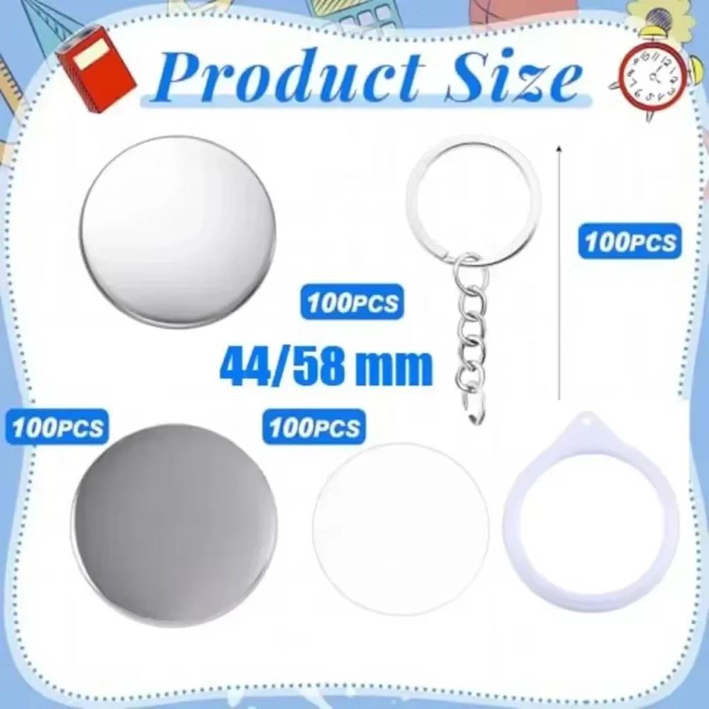 

100 шт., принадлежности для изготовления значков, 44/58 мм, набор зеркальных брелоков для значков, пластиковая пленка для штамповочной машины
