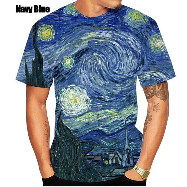 2023 Hot Sale Summer 3D Artist Van Gogh Printing T-shirt Fashion Men\'s/women\'s Casual Round Neck Top Men\'s Clothing