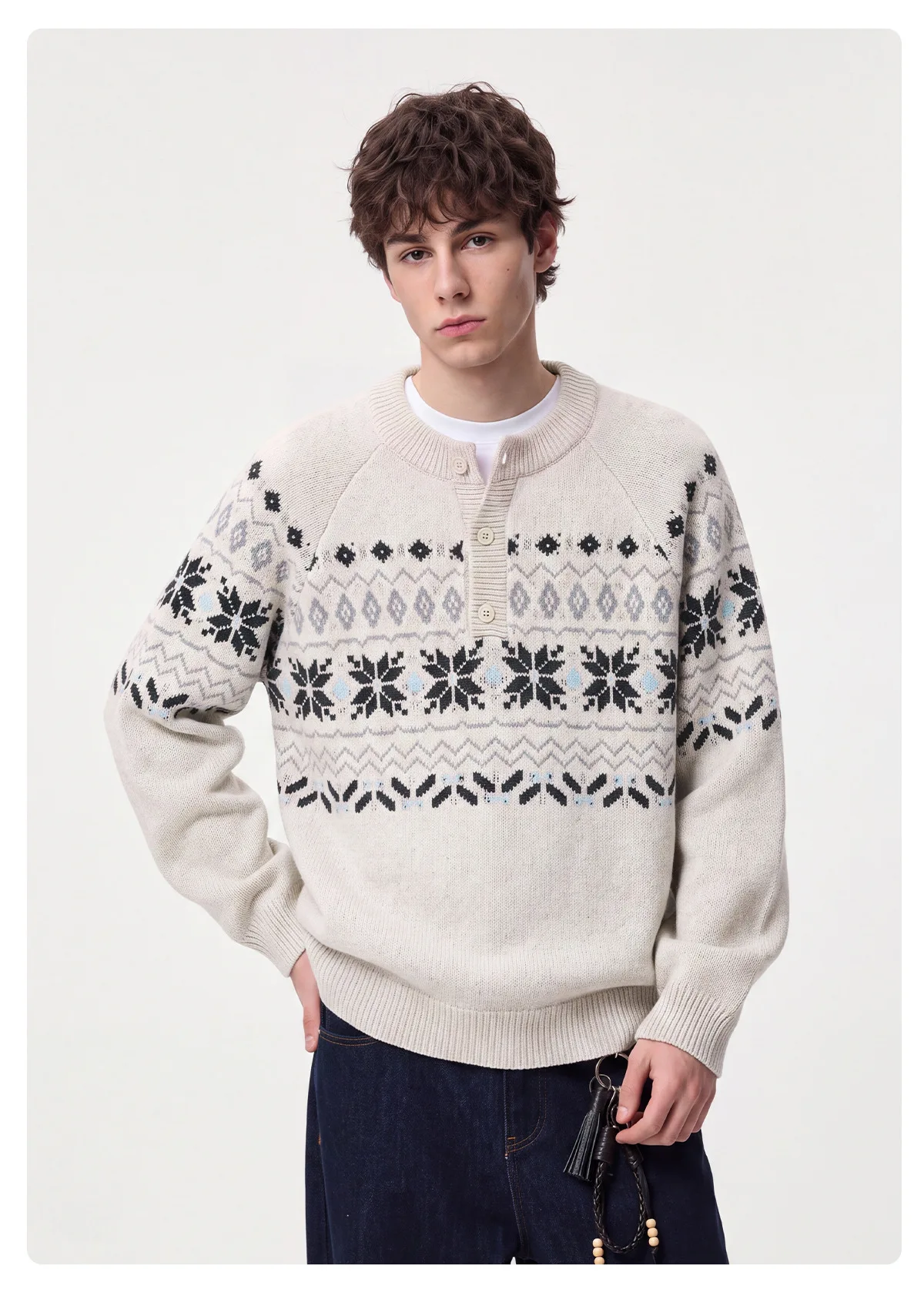 Men's Autumn Winter Oversized Warm Soft Versatile Durable High-Neck Button-Down Sweatshirt Simple Relaxed-Fit Pullover Top.