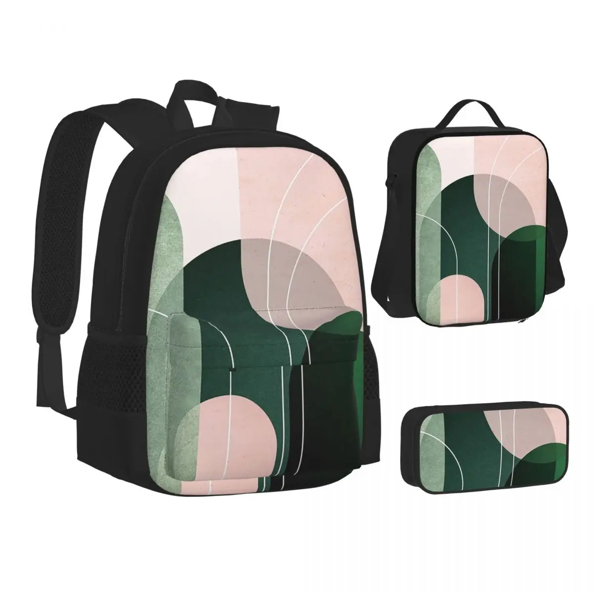 Mid Century Arches In Pink And Green Backpacks Boys Girls Bookbag School Bags Kids Rucksack Lunch Bag Pen Bag Three-Piece Set