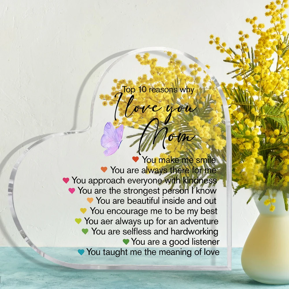 Mother's Gift From Daughter Or Son, Mother's Birthday Christmas Mother's Day, Top 10 Reasons I Love You Mother Sign Acrylic Hear