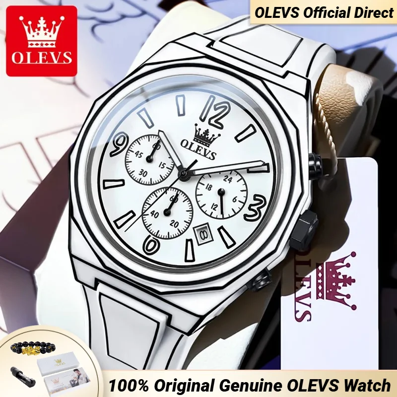 OLEVS 5622 Men's Watch Fashion Waterproof Calendar Timing Code Sports Watch Silicone Strap Luxury Brand Manga Style Quartz Watch