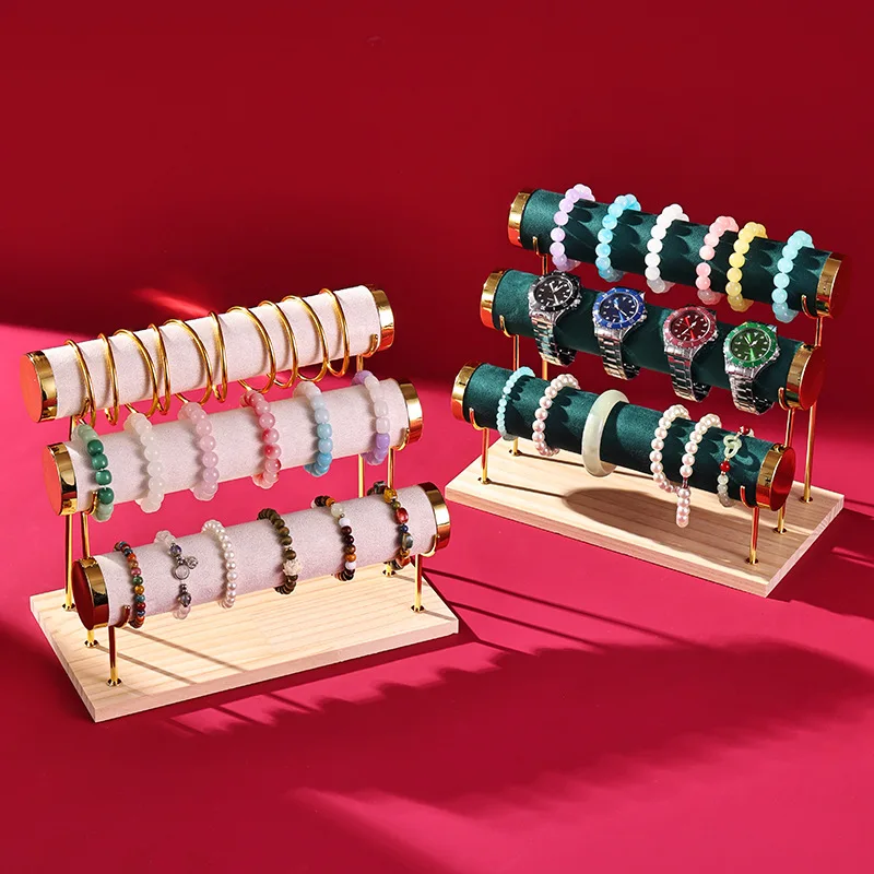 Supporto per braccialetti a 3 strati Espositore per braccialetti da banco Espositore per gioielli di lusso Scaffale per bracciali alla moda da donna