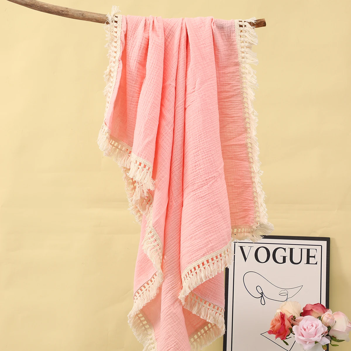 Blanket 120*100cm Muslin Cotton Baby Blanket Newborn Tassel Receiving Blanket Swaddle for Girl Boy Baby Bath Towel Baby Stuff