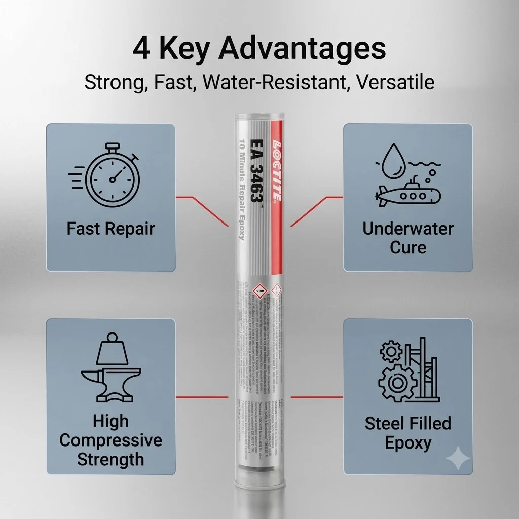 Loctite EA 3463 Magic Metal Stick 10 Min Repair Epoxy 113g Resin-Based Filling Compound for Home Auto Craft