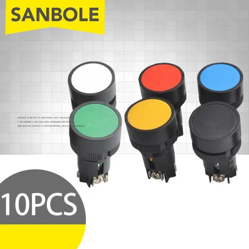 

10 шт., пластиковый кнопочный переключатель, 22 мм, 10 а, моментальная перезагрузка, винты, клемма, плоский круглый, без/без, с чпу, в виде XB2-EA142, в виде винтов и винтов, без/с,