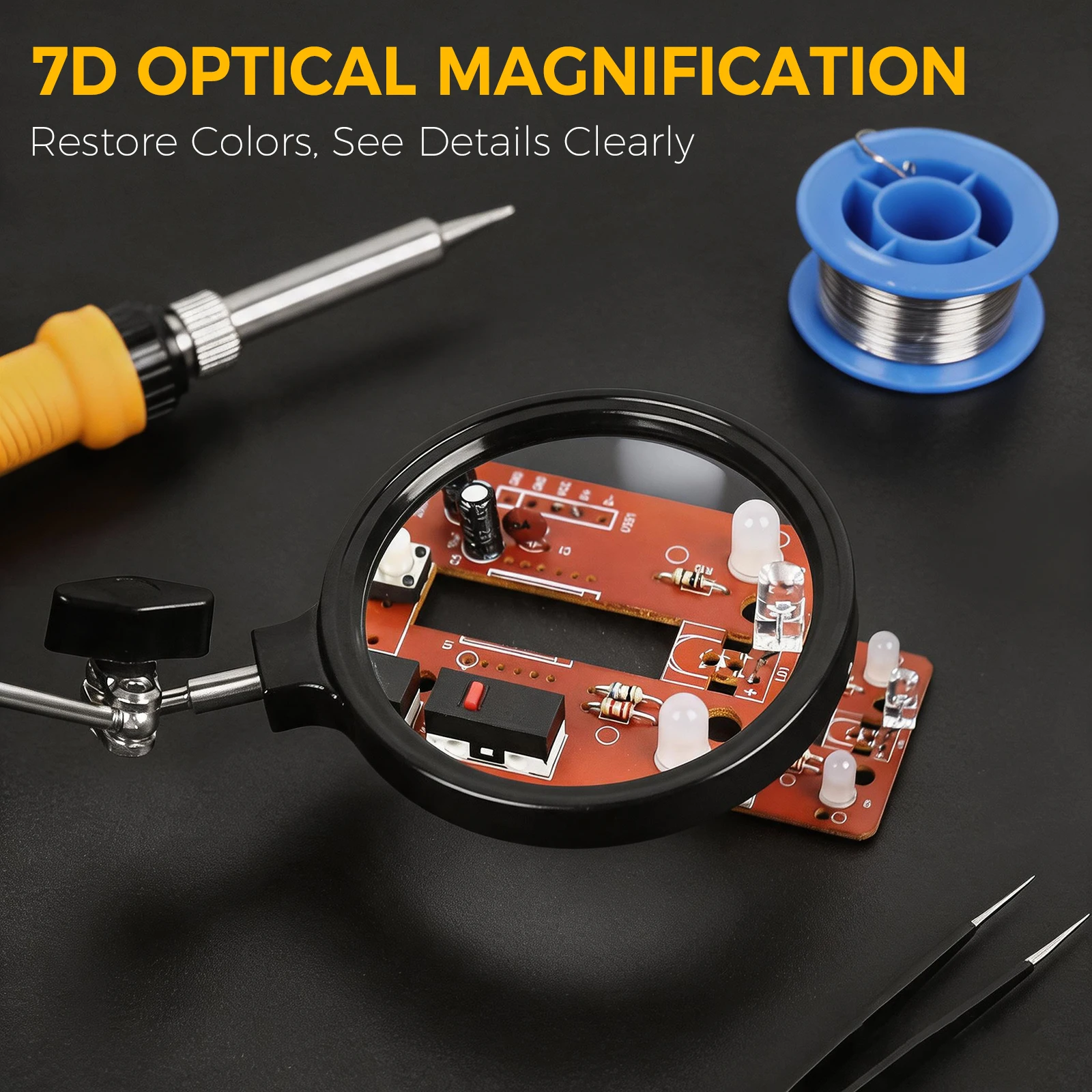 NEWACALOX 7X Magnifying Lens 65MM Welding Magnifier Foldable Flexible Arm Magnetic Clamp Soldering Repairing Tool