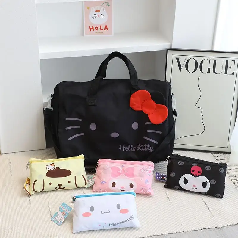 

Cartoon Sanrio Kuromi Luggage Bag Hello Kitty My Melody Cinnamoroll Portable Foldable Travel Duffel Bag Large Capacity Handbag