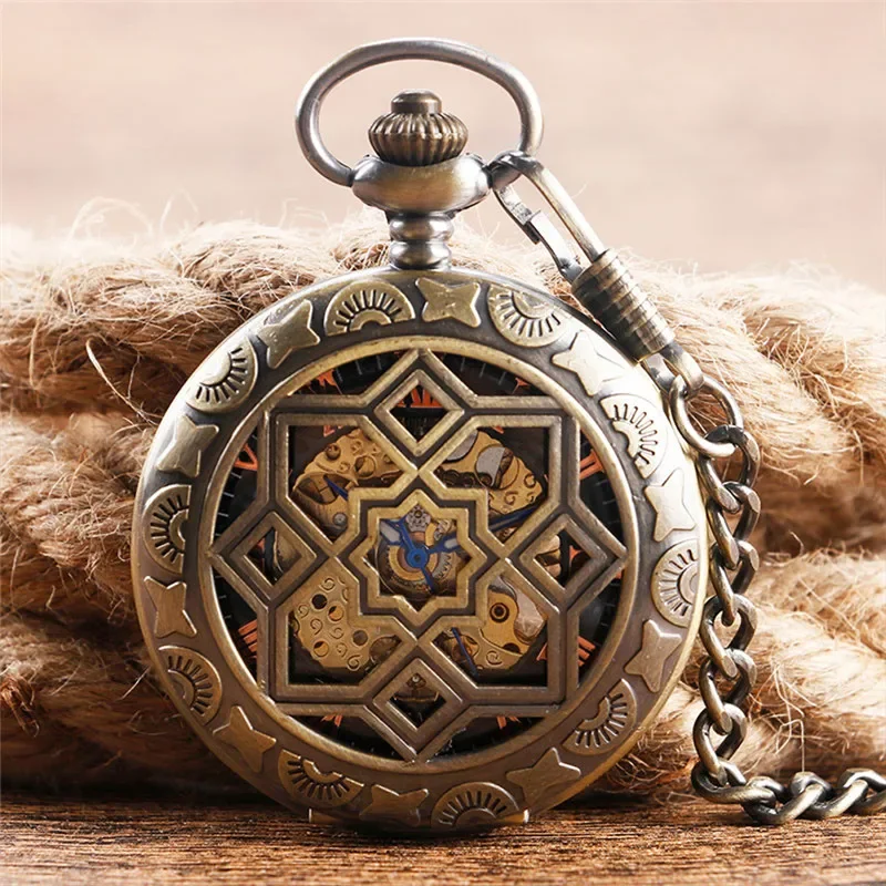 Antique Pocket Watch Retro Handwinding Mechanical Watches for Men Women Roman Number Dial with Pendant Chain Clock Reloj Gift