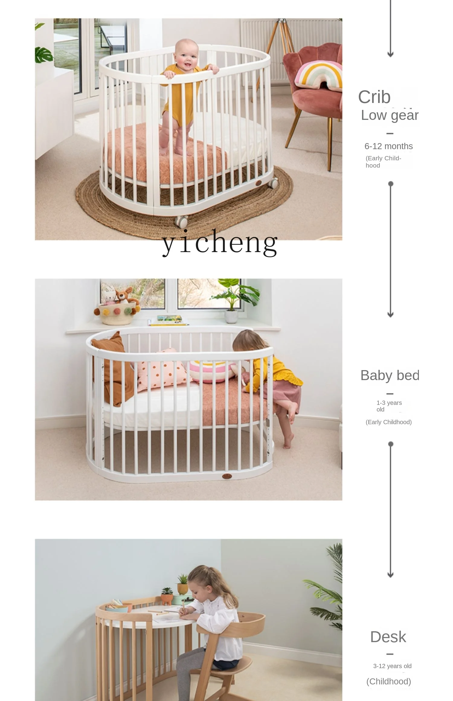 YY Solid Wood Crib Multi-Functional Movable round Bed Multi-Gear Splicing Bed Newborn Children's Bed