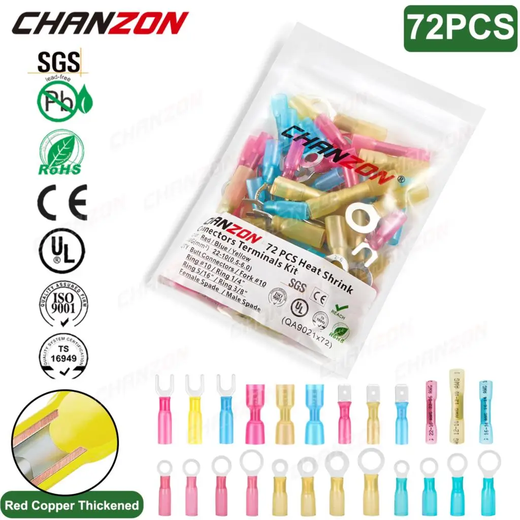 

24 Values Heat Shrink Insulated Butt Ring Spade Fork Wire Connector Kit Waterproof Crimp Splice Electrical Cable Joint Terminal