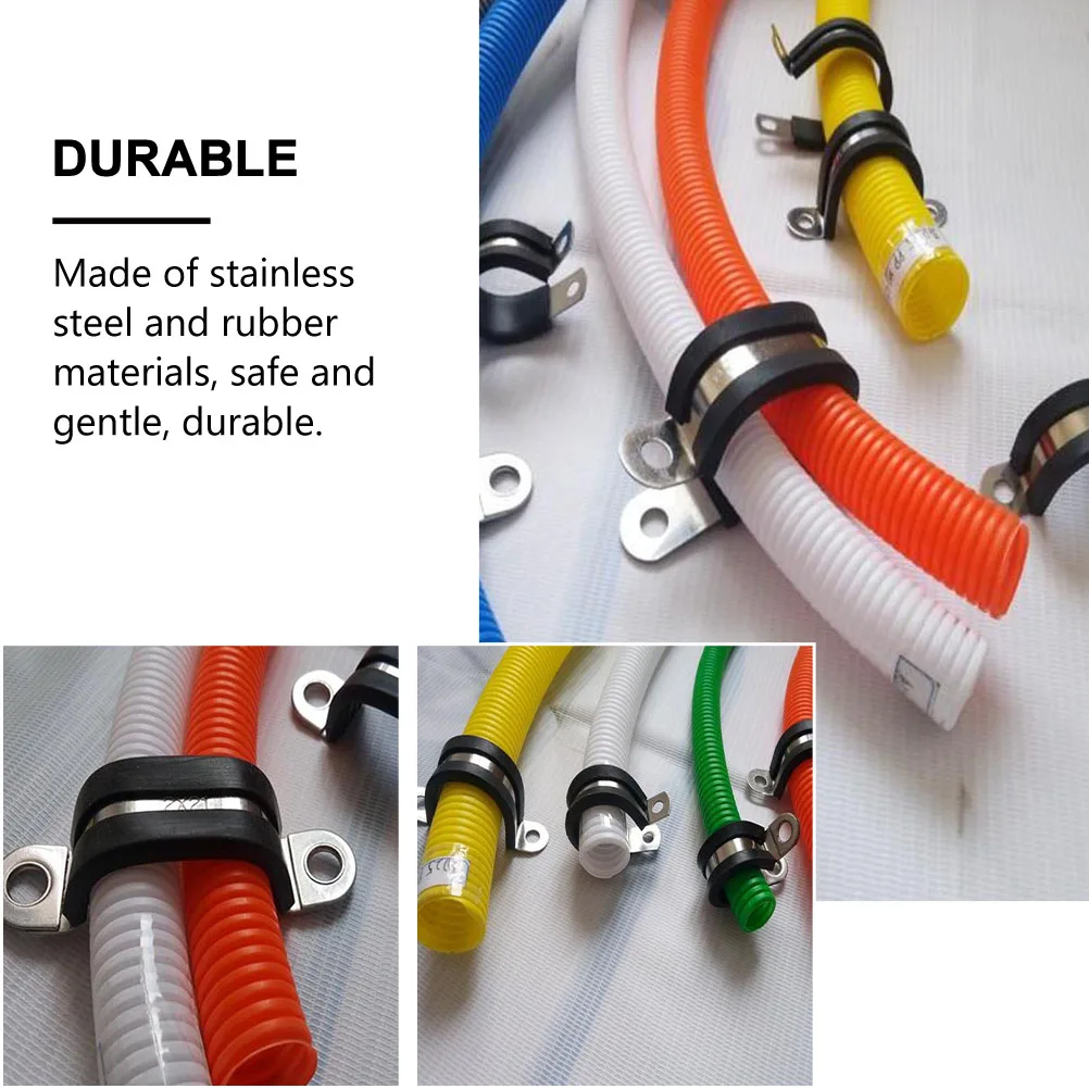 

20pcs Hose Clamps Rubber Cushioned Wire Cable Stainless Steel Adjustable Durable Flexible Supports Fixing Tools