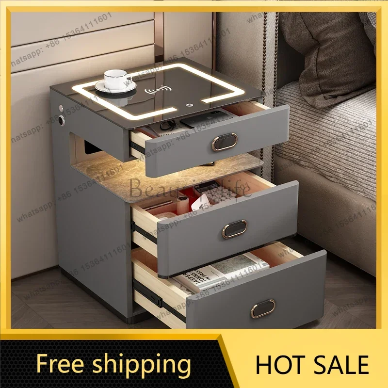 LJY Italian Modern Smart Nightstand with Desk and Storage Drawers Nordic Bedroom Coffee Table Multifunctional Furniture  Home Of
