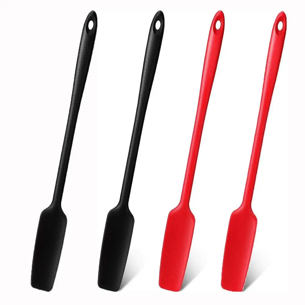 4 pcs Long Handle Rubber Spatula Silicone Non-Stick Silicone Scraper Heat Resistant Stainless Steel Core Jar Spatula Kitchen