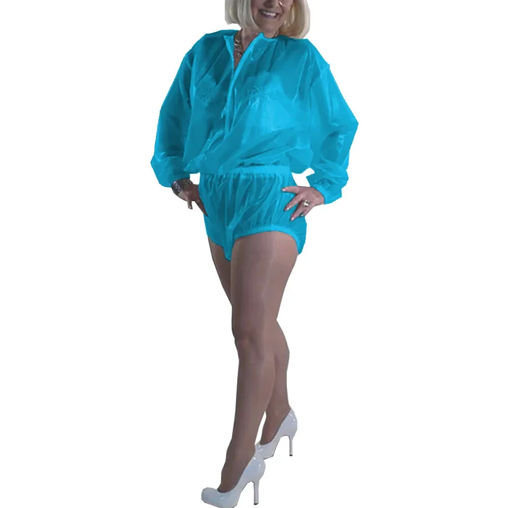 

Fetish Sexy Sissy Plastic Bodysuits Exotic Clear PVC Long Sleeves Playsuit Raves Party Club High Cut Rompers Novelty Bodysuit